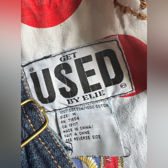 Vintage Get Used By Elie Jean Overalls patchwork festival Shorts - Picture 2 of 4